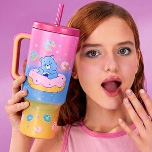 Care Bears 40 Oz Flat Bottom Cup With Handle And Straw, Insulated StainlessSteel